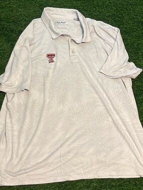 Tommy Bahama Texas Tech White Polo Shirt with Subtle Leaf Pattern XXL